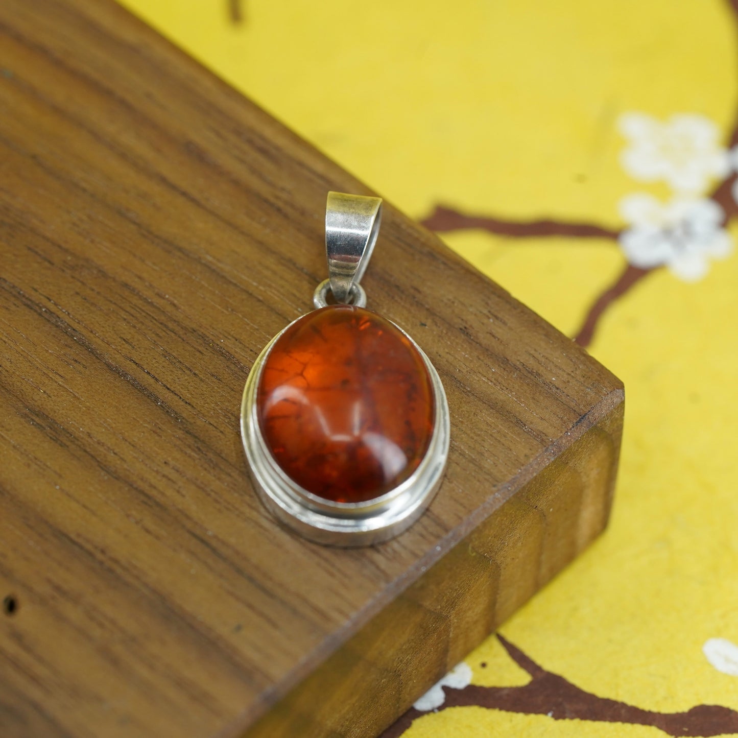 Vintage Mexico Sterling silver 925 handmade pendant with amber