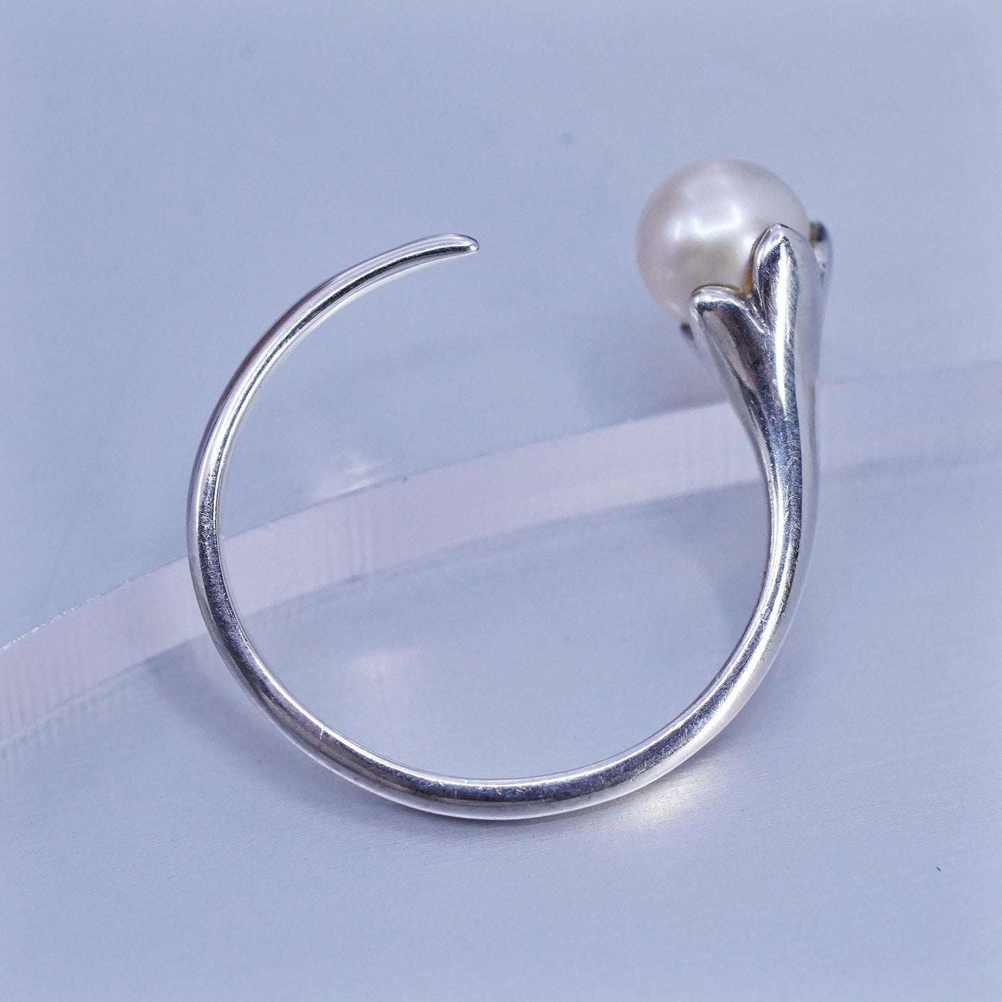 Size adjustable, vintage Boma Sterling 925 silver handmade wrap band ring pearl