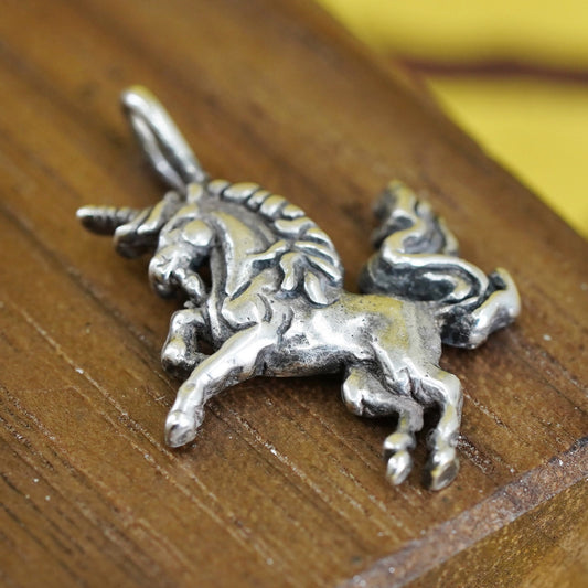 Vintage Sterling 925 silver handmade pendant, unicorn horse