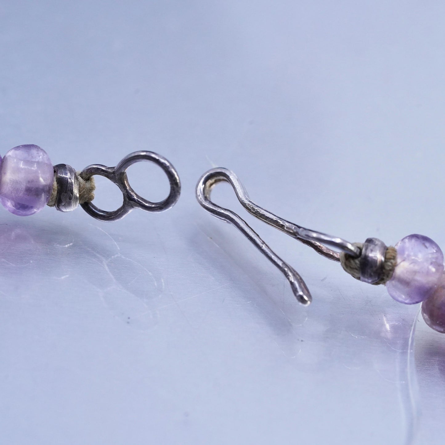 20", Mexican Aztec Sterling 925 silver necklace amethyst tube horse pendant