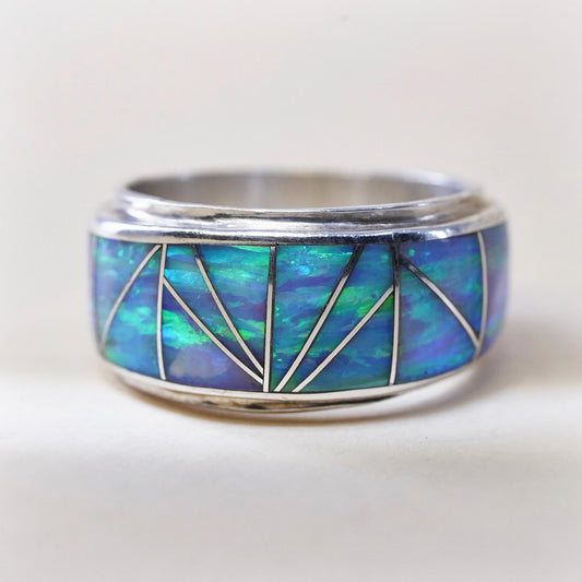 Size 4.5, VTG Native Americans Lee Thompson Sterling silver ring, 925 fire opal