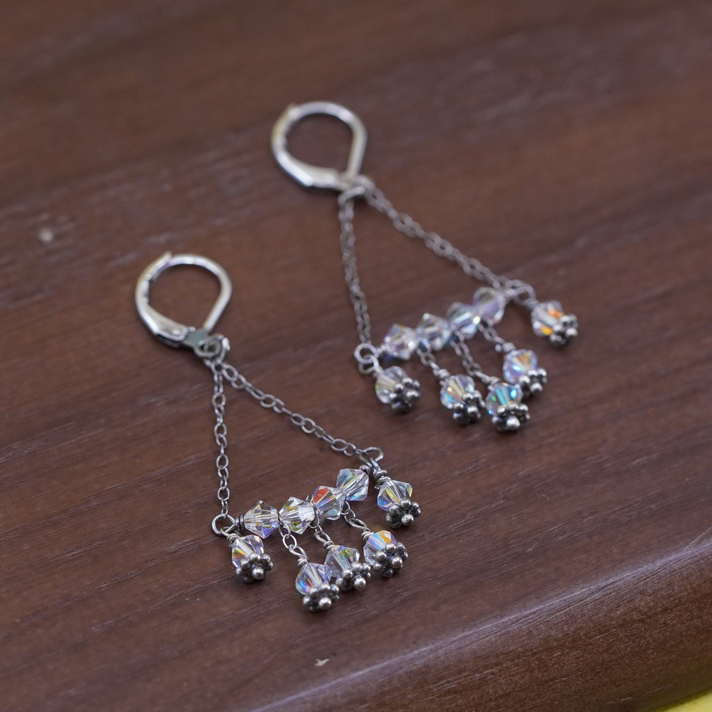 vintage Sterling 925 silver handmade earrings with crystal