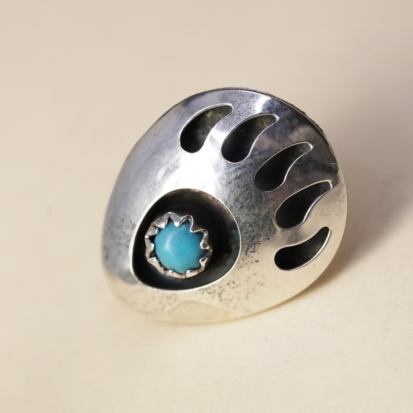 southwestern Sterling 925 silver bear paw stud with turquoise, single earring