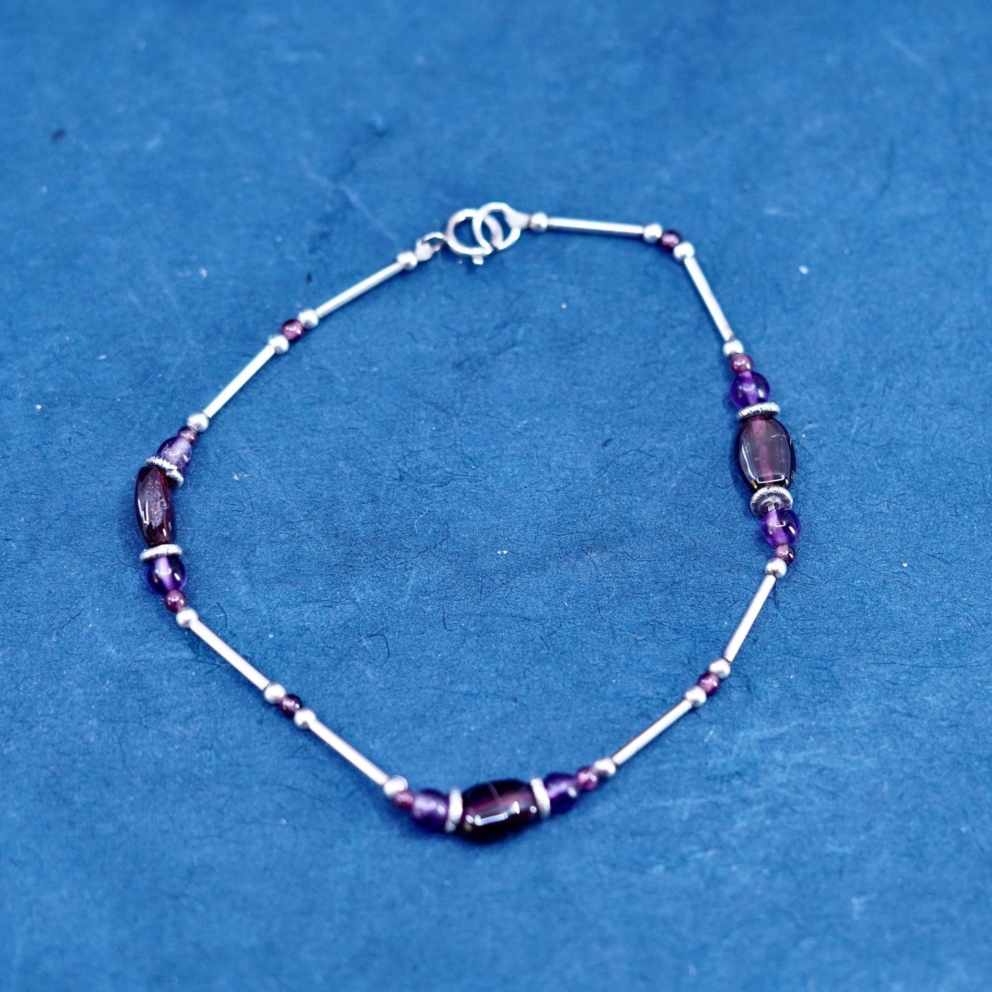 7”, sterling handmade bracelet, 925 liquid silver chain with amethyst beads