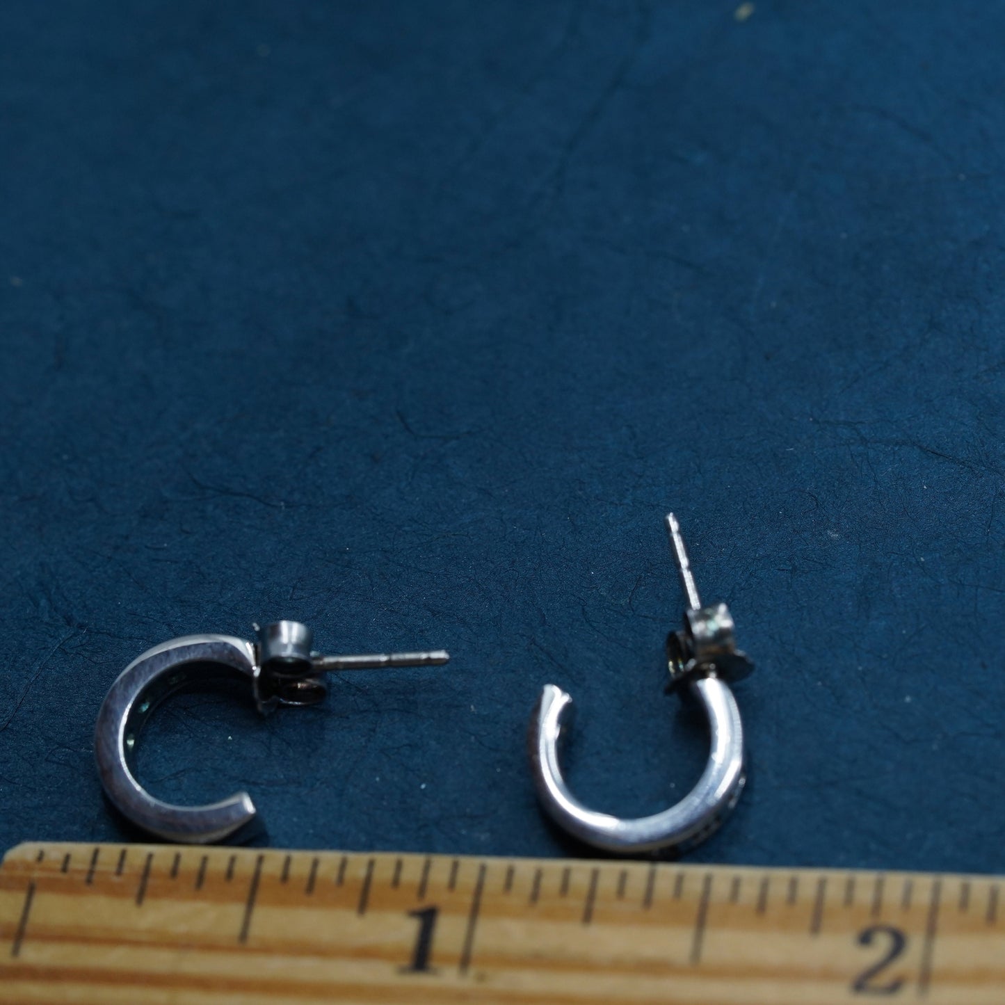 0.5”, Vintage Sterling silver earrings, 925 huggie studs with diamond inlay