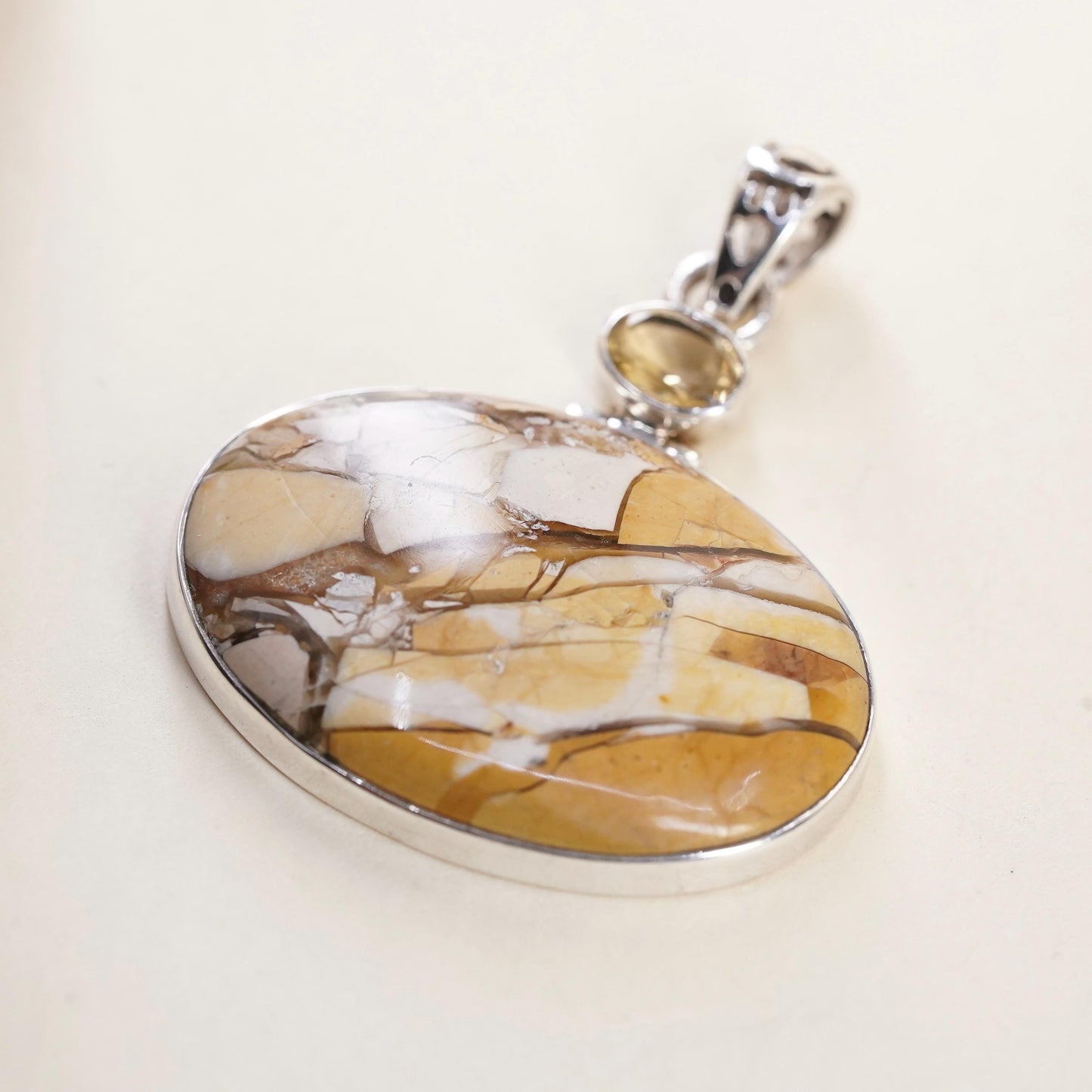 Vintage sterling 925 silver handmade pendant with Noreena Jasper and citrine