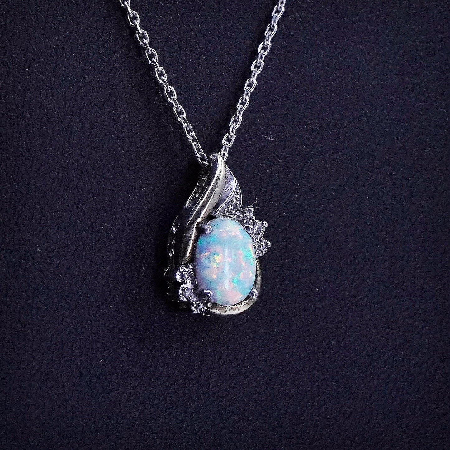 18+2”, Sterling 925 silver circle necklace opal diamond pendant 10K yellow gold