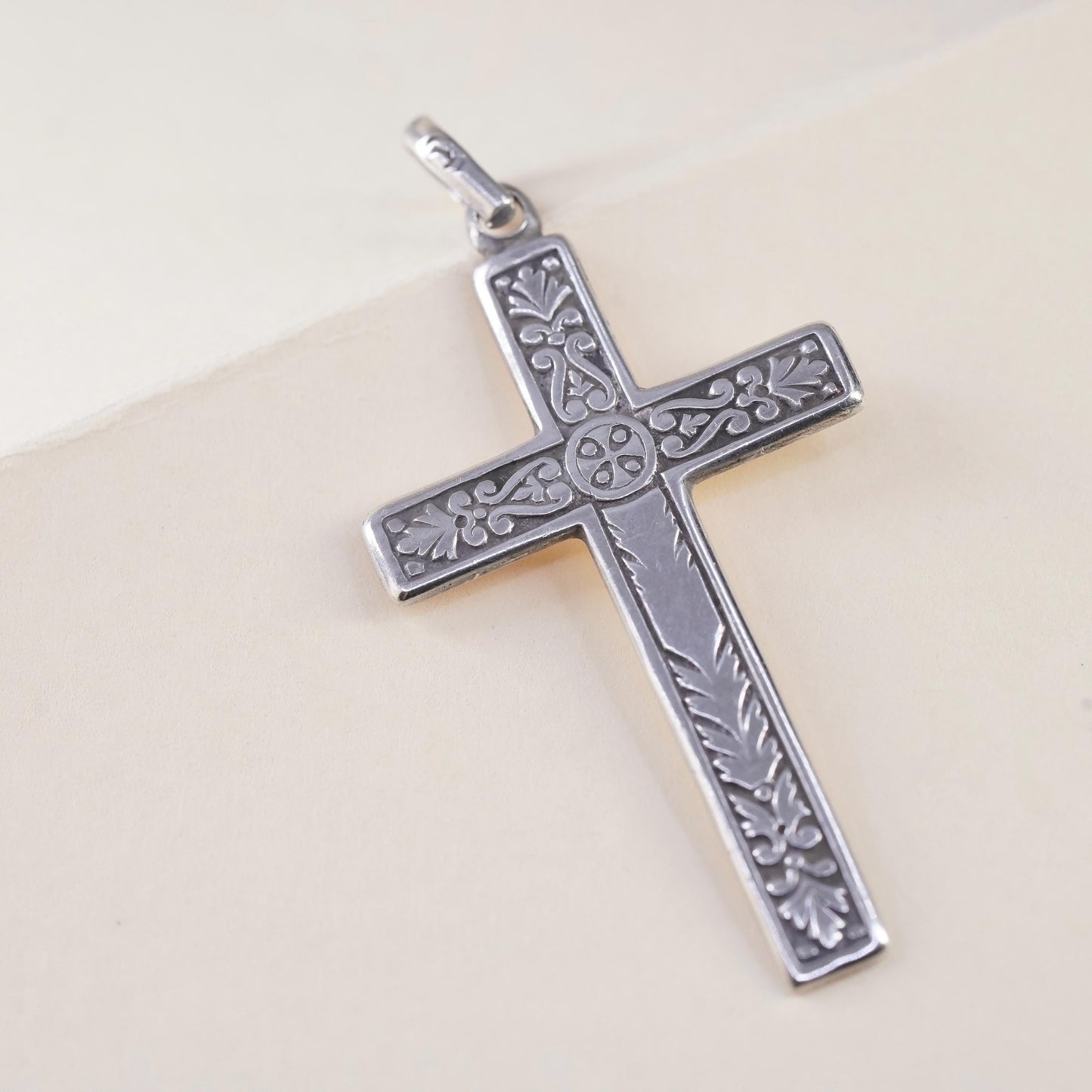 Vintage southwestern sterling 925 silver handmade textured Cross Pendant