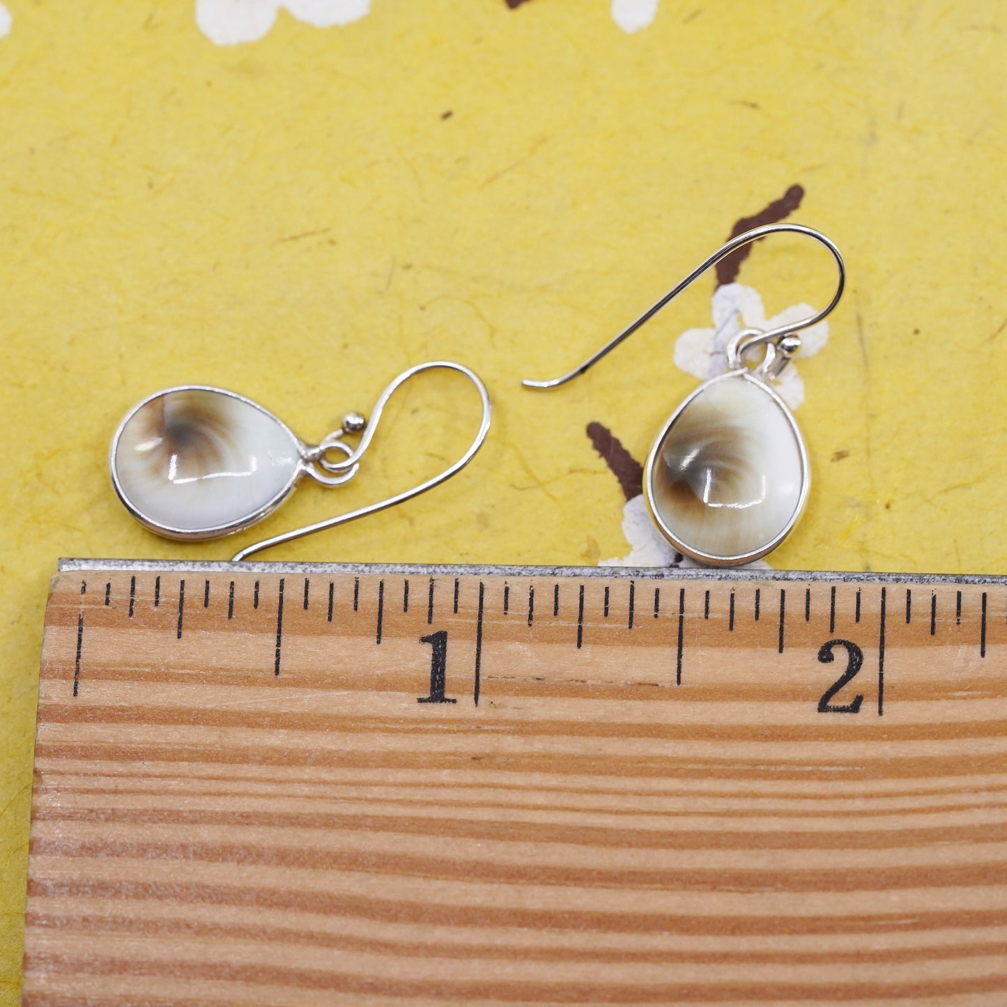 Sterling 925 Silver Shiva eye teardrop earrings | Mexican Jewelry, fossil shell