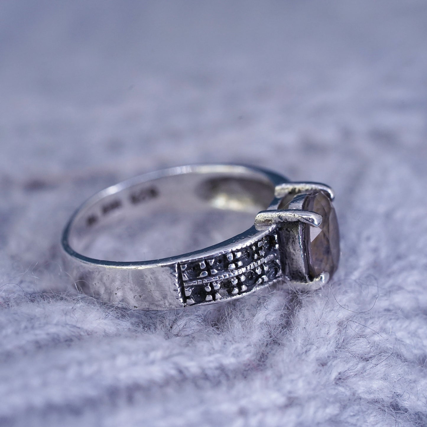 Size 7, vintage sterling 925 silver handmade ring with smoky topaz