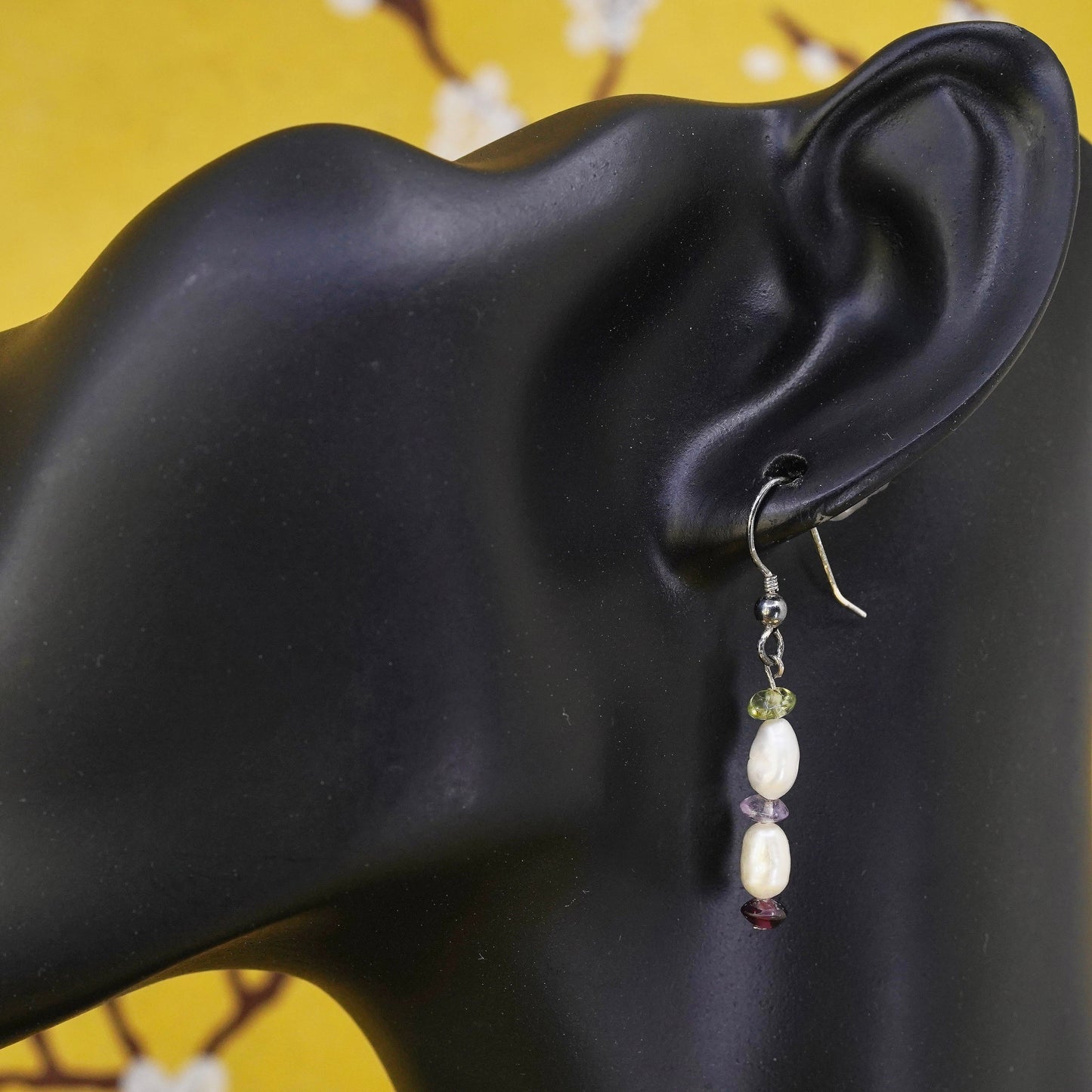Vintage Sterling 925 silver handmade earrings with pearl and beads