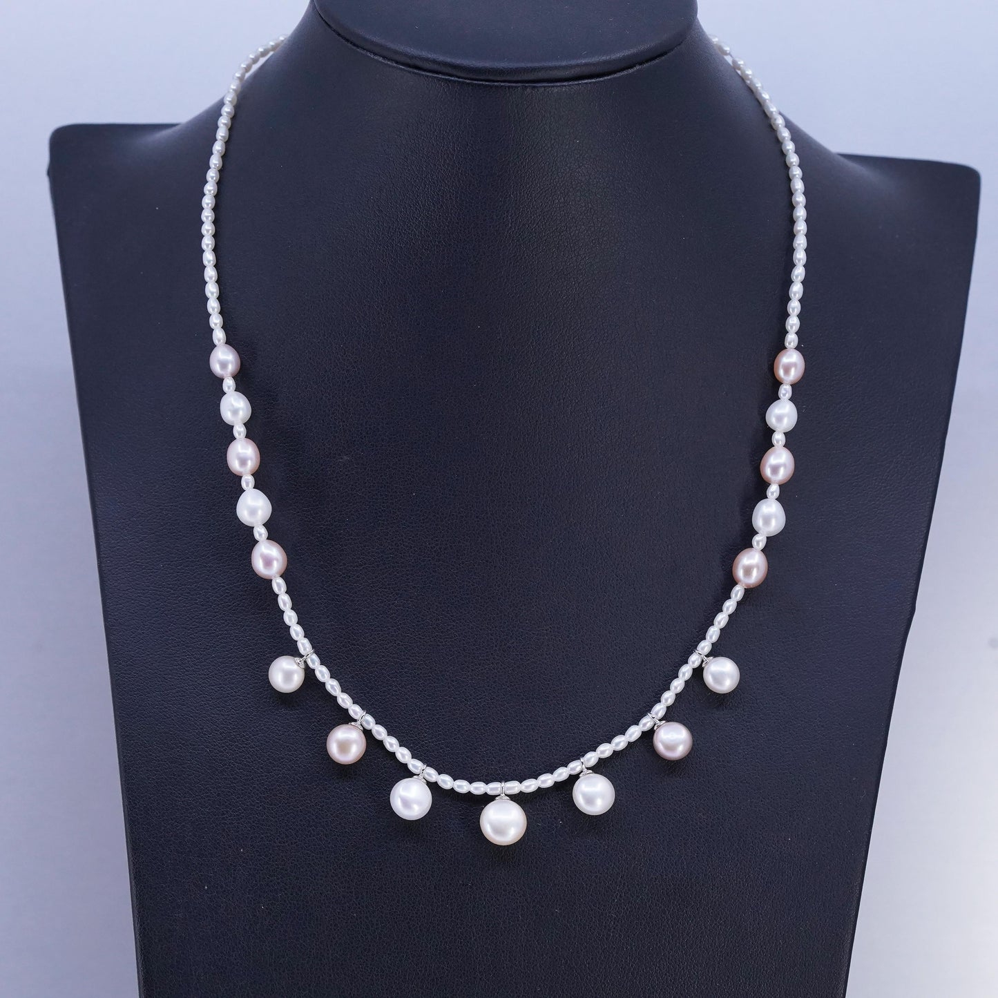 17", vintage freshwater pearl handmade necklace with Sterling 925 silver clasp
