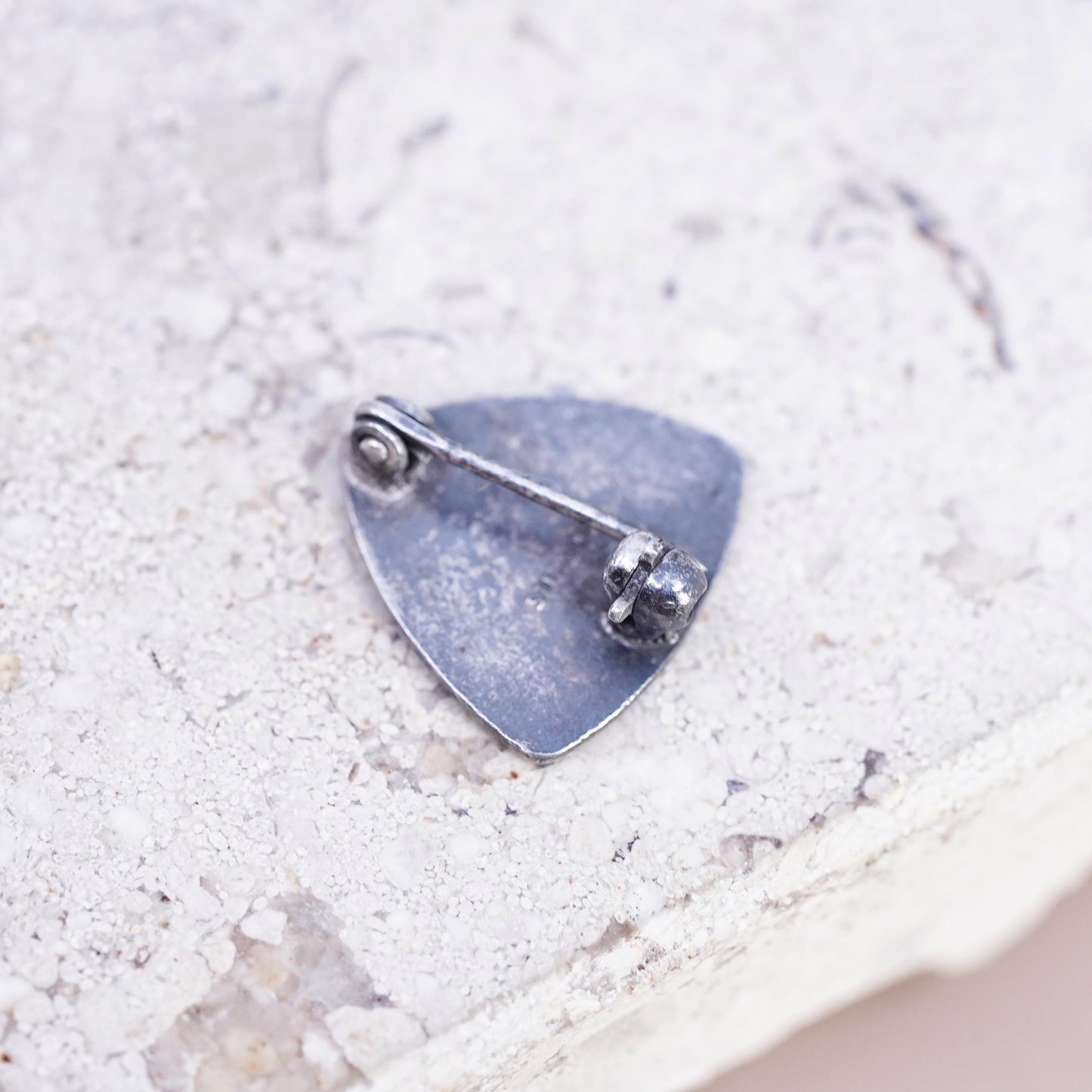 Sterling 925 silver Camp Fire Girls Pin Badge WO HE LO Dk Blue Enamel Triangle