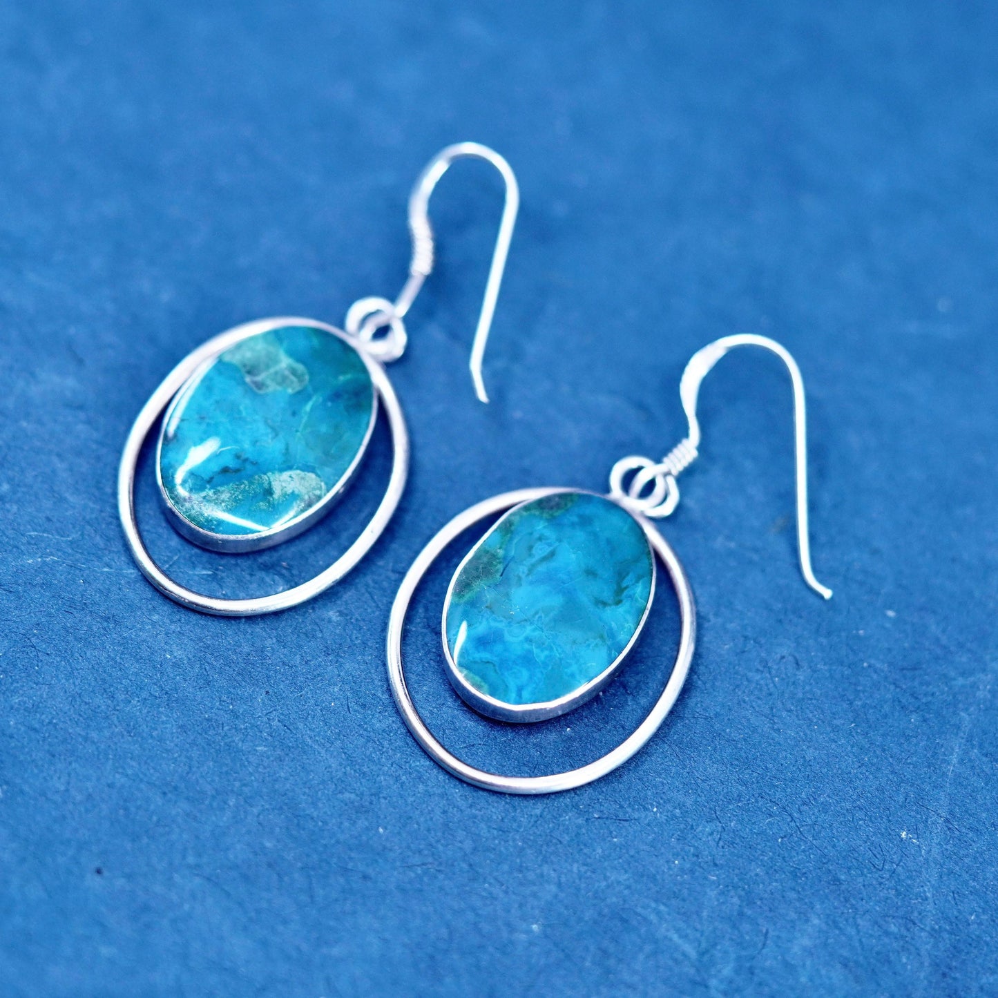 Vintage Sterling 925 silver handmade earrings with oval turquoise