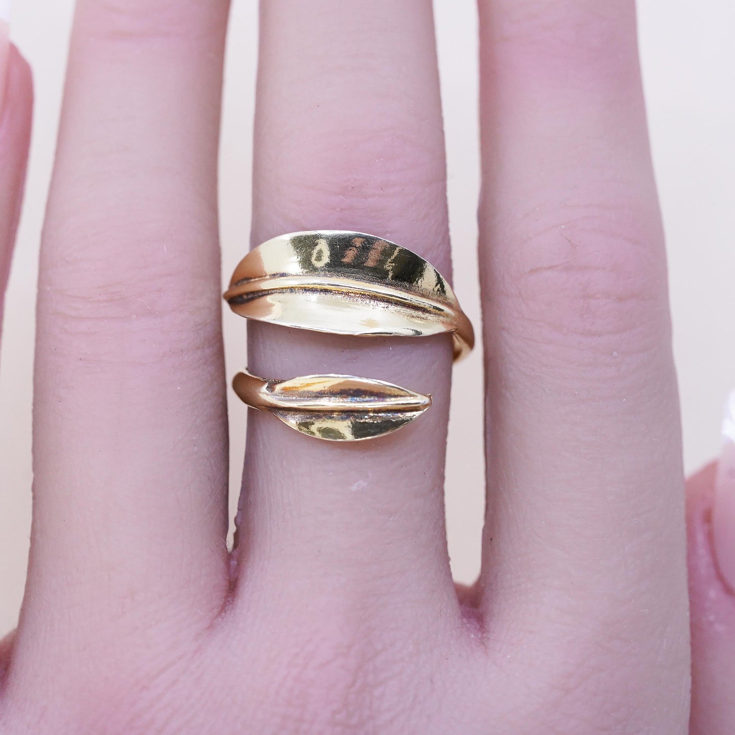 Size adjustable, Yellow Gold Plated sterling silver ring, 925 leaf wrap band
