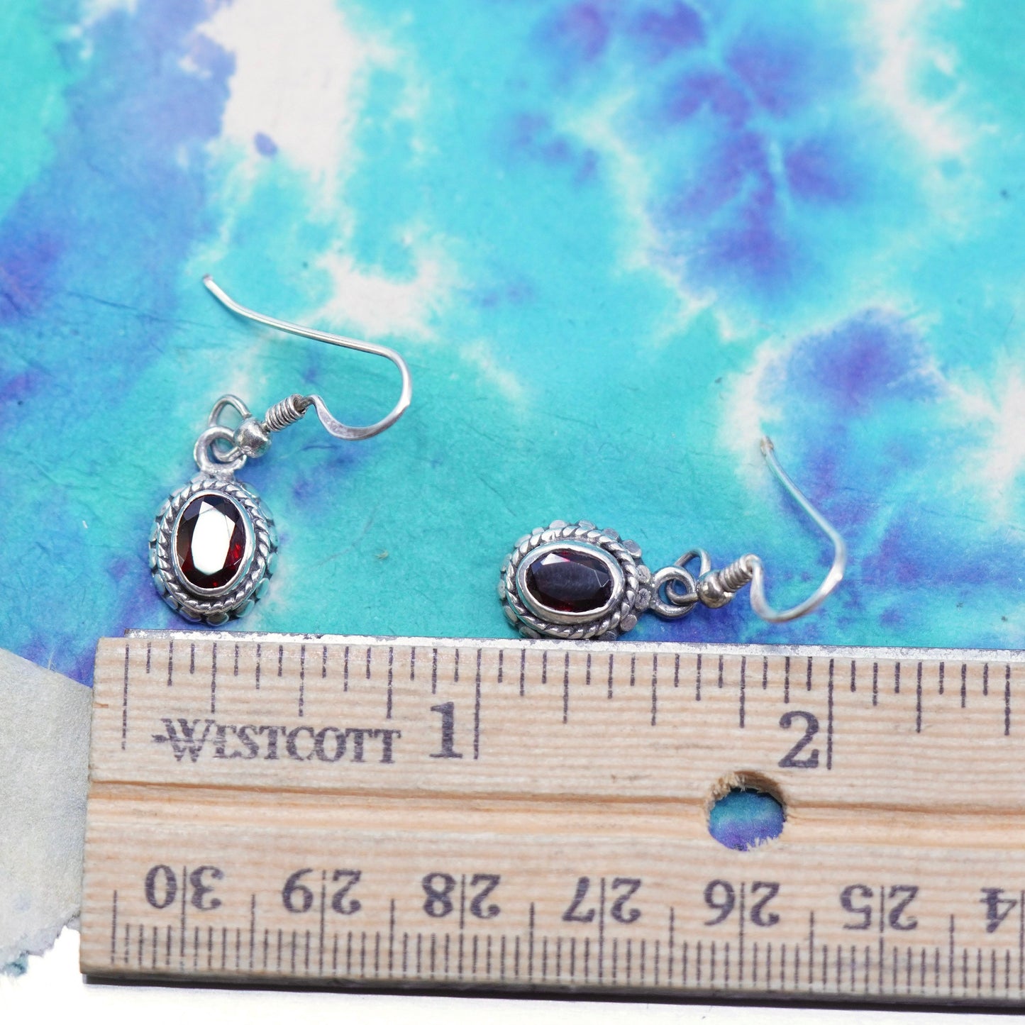 Vintage Sterling 925 silver handmade earrings with oval ruby