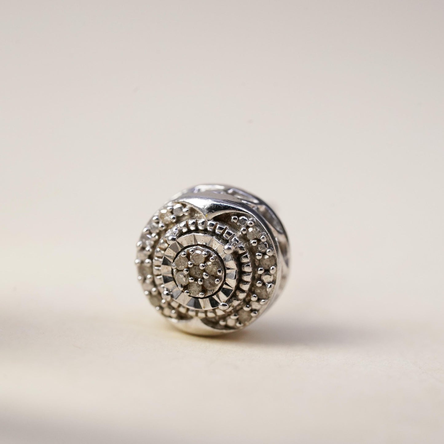 Vintage handmade single earring. Sterling 925 silver stud with cluster diamonds