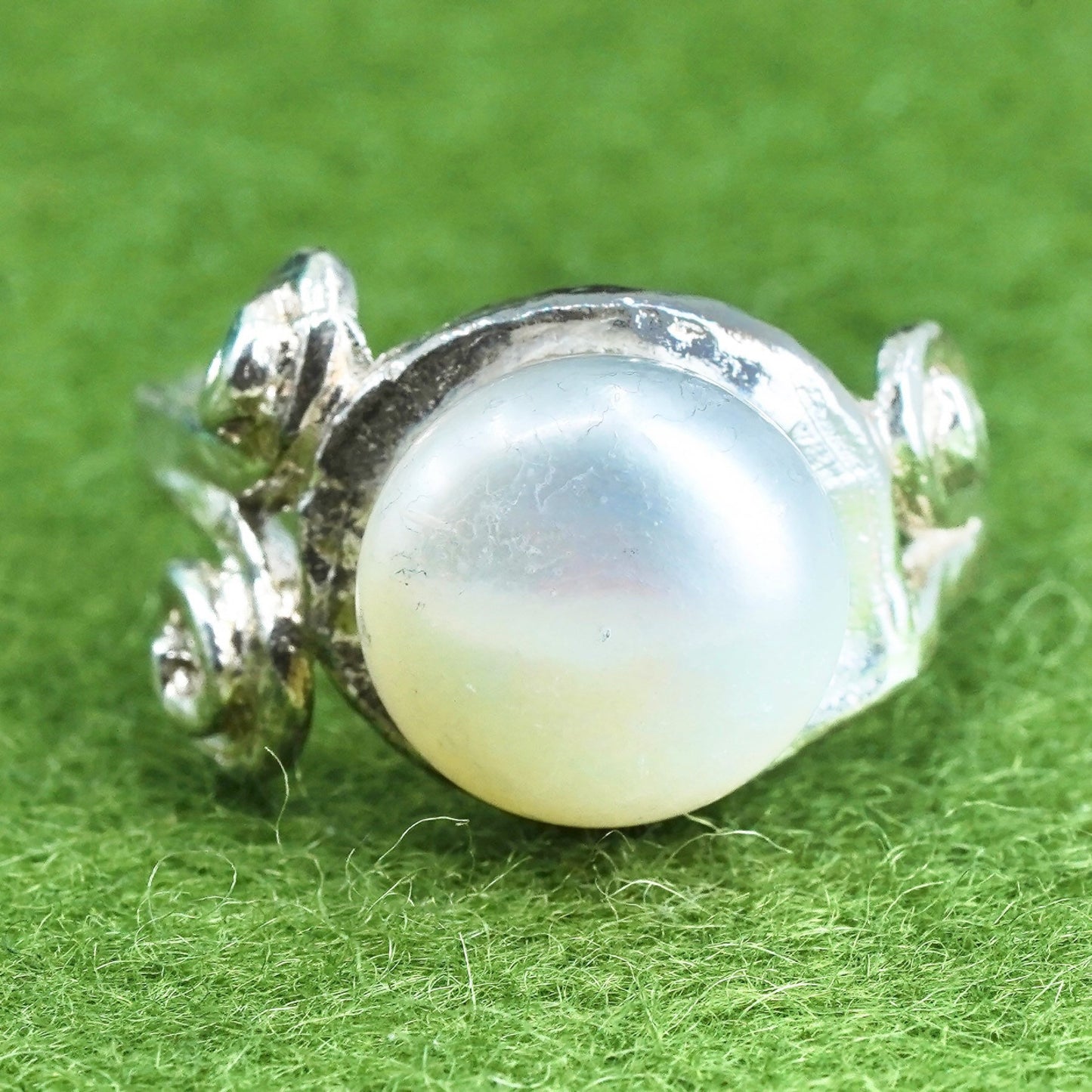 Size 8.75, vintage Sterling silver handmade ring, spiral 925 band with pearl