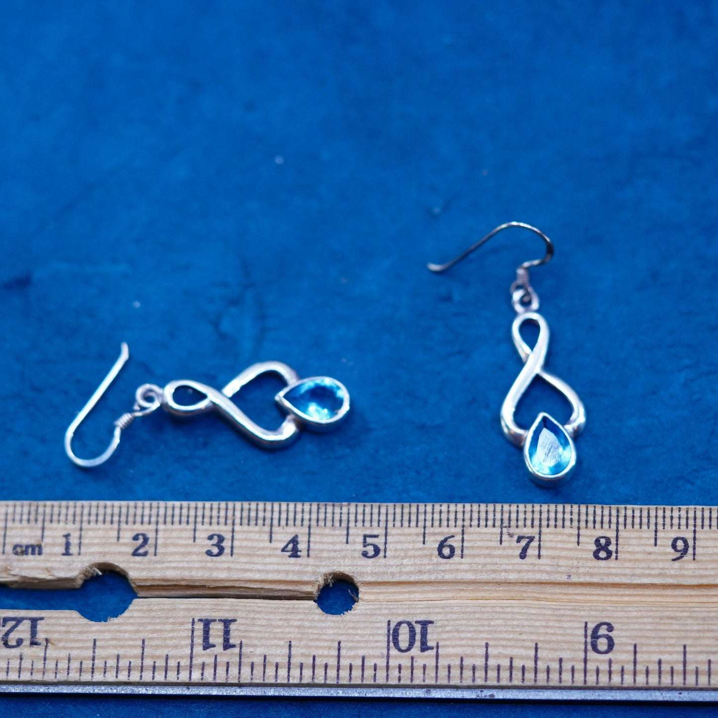 Vintage sterling silver 925 handmade earrings with teardrop blue topaz