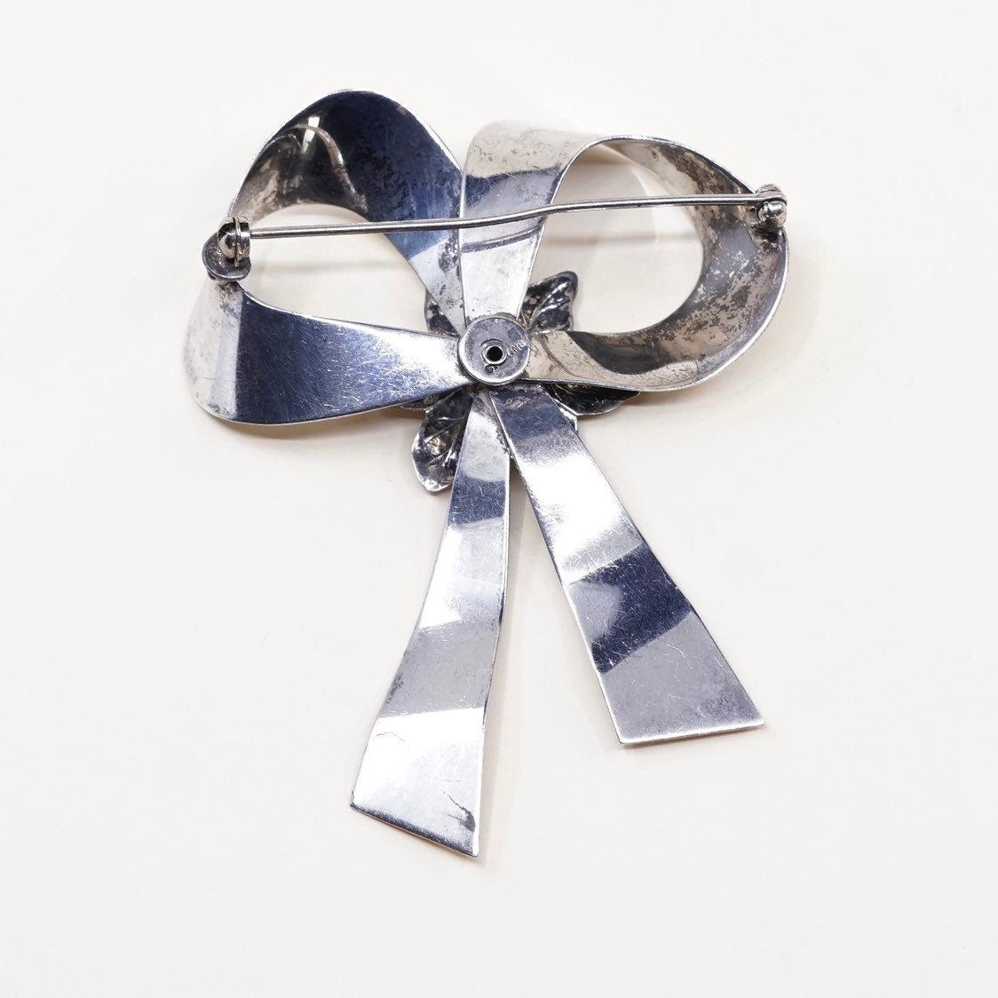 Vintage Sterling silver handmade brooch, solid 925 silver bow, Southwestern style jewelry, stamped sterling