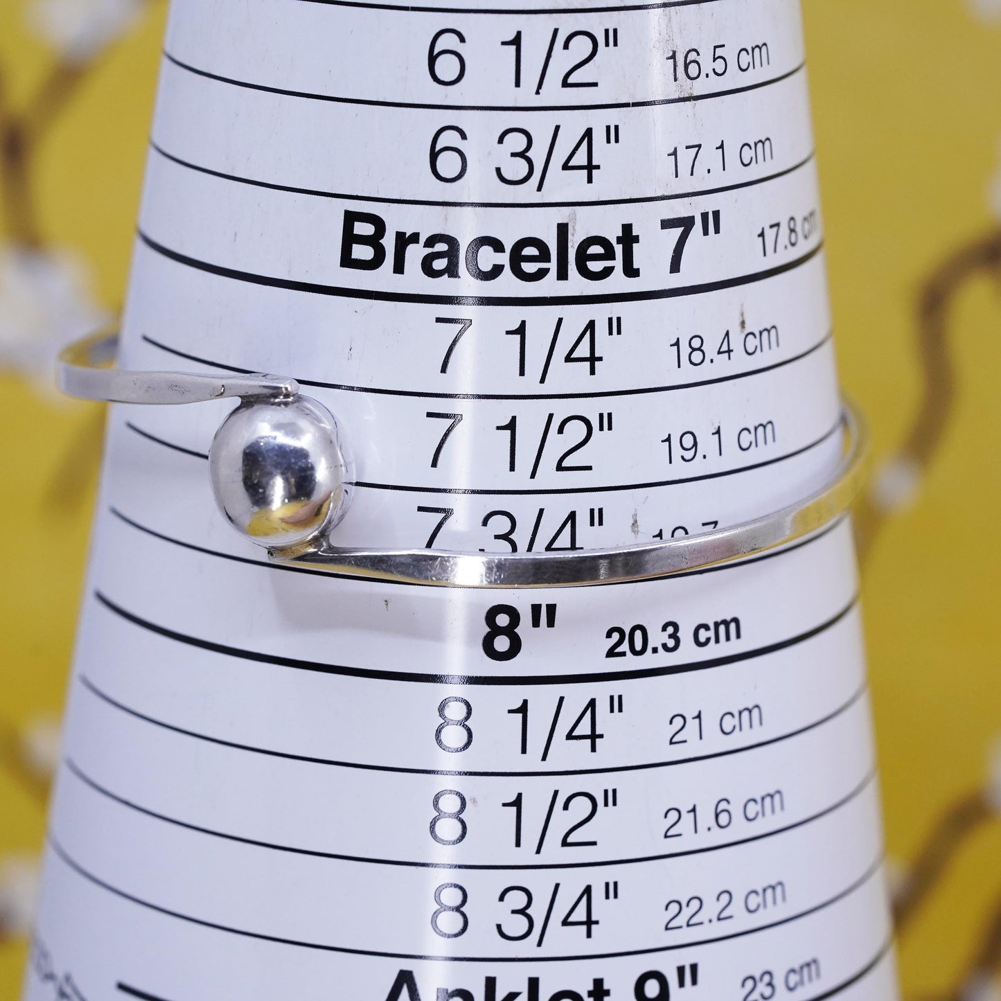 7.75", Vintage sterling silver handmade bracelet, 925 bangle with bead