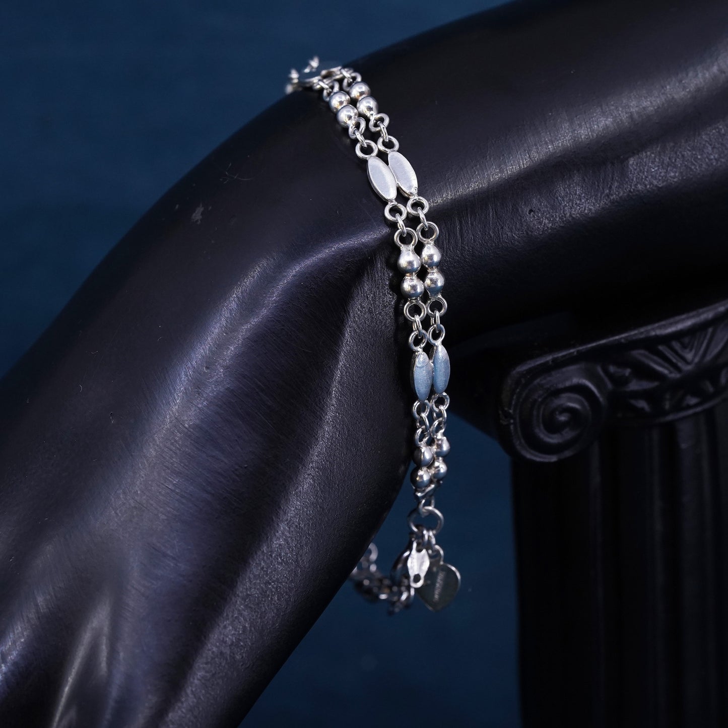 7.25", vintage Mexican Sterling silver handmade chain, 925 beads bracelet