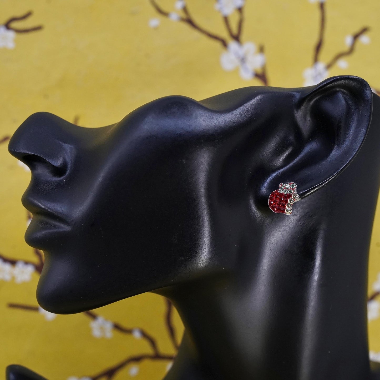 vintage Sterling 925 silver cluster red crystal studs, apple earrings