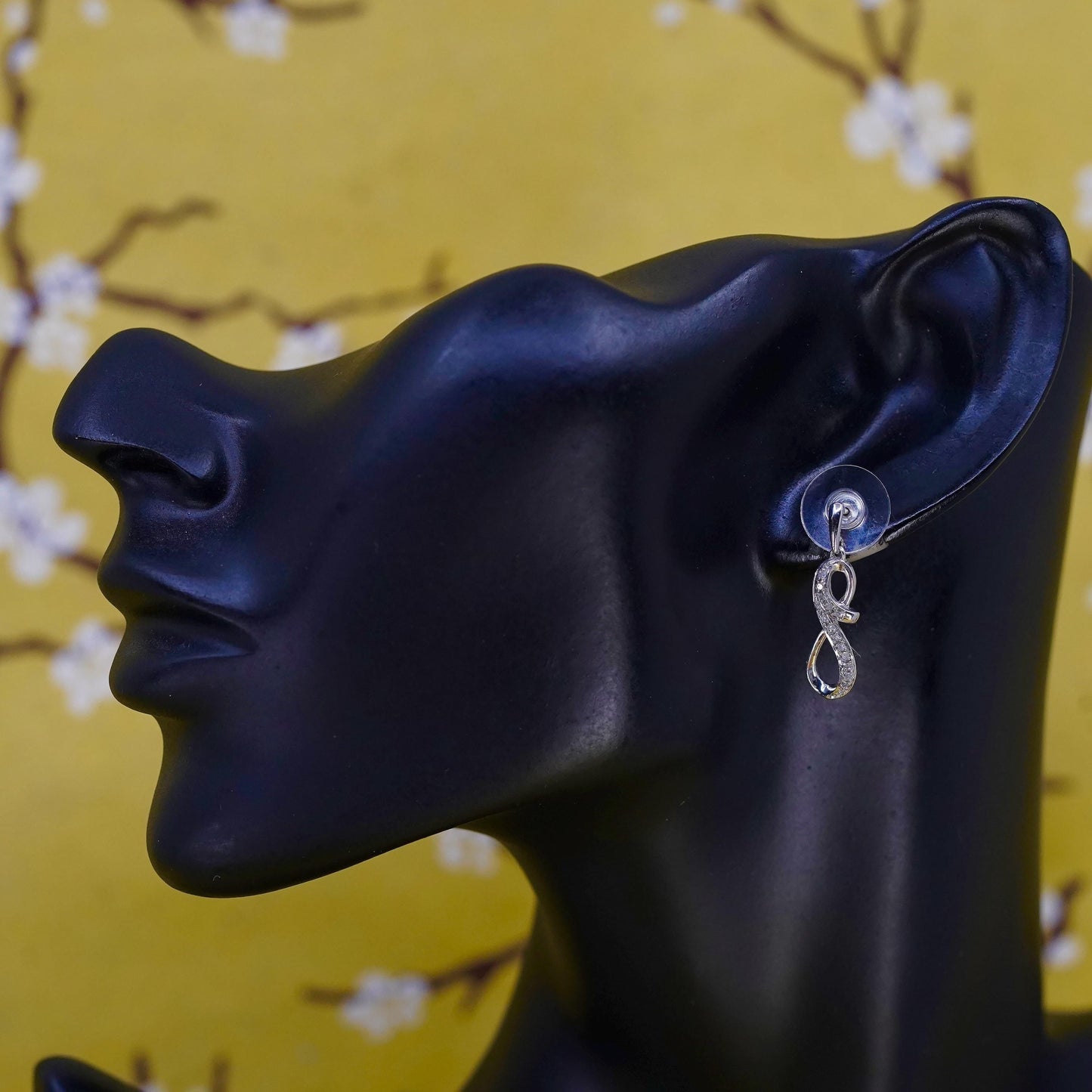 vintage Sterling silver earrings, 925 infinite loop with cluster diamonds
