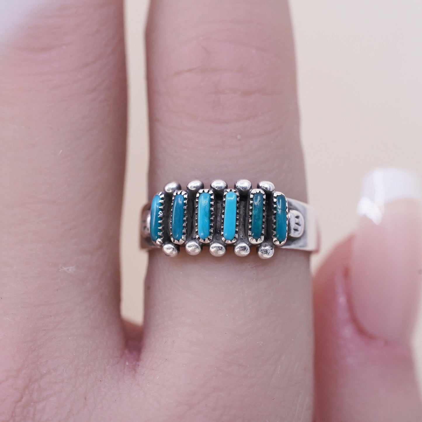 Size 6.5, vintage Native Americans Sterling silver ring Zuni 925 band turquoise