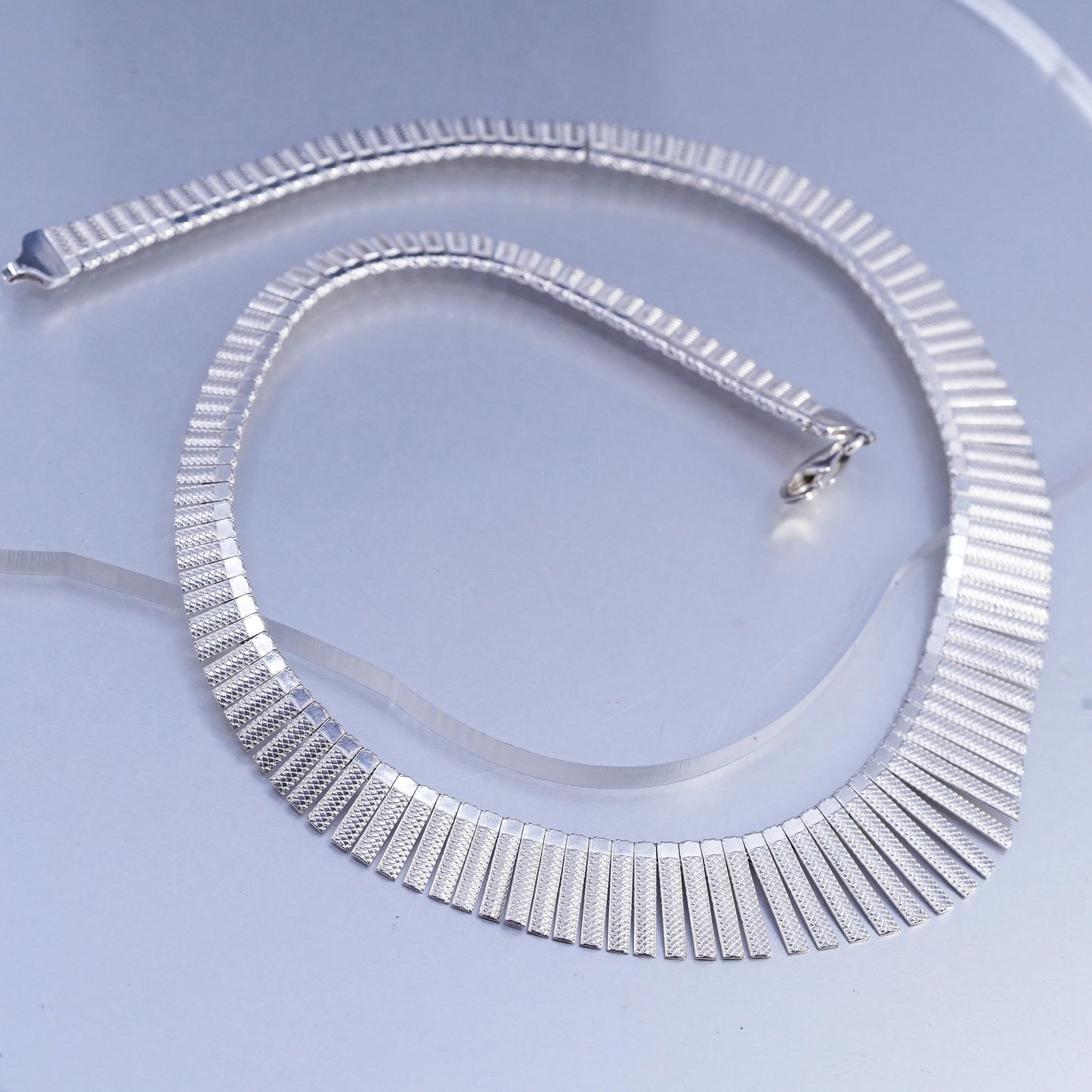 16", Italian Sterling 925 Silver Graduated Cleopatra Fringe Collar Necklace