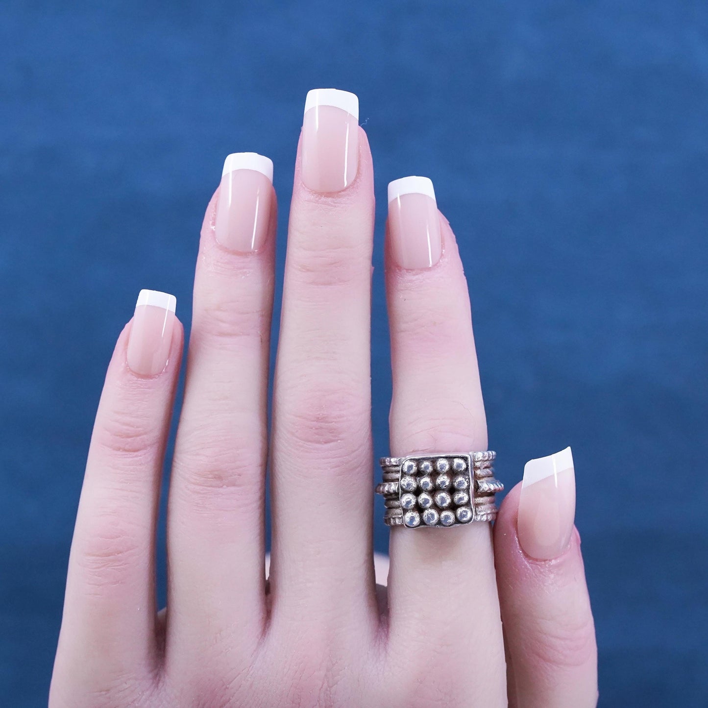 Size 5, vintage Sterling silver statement ring, 925 ring with beads