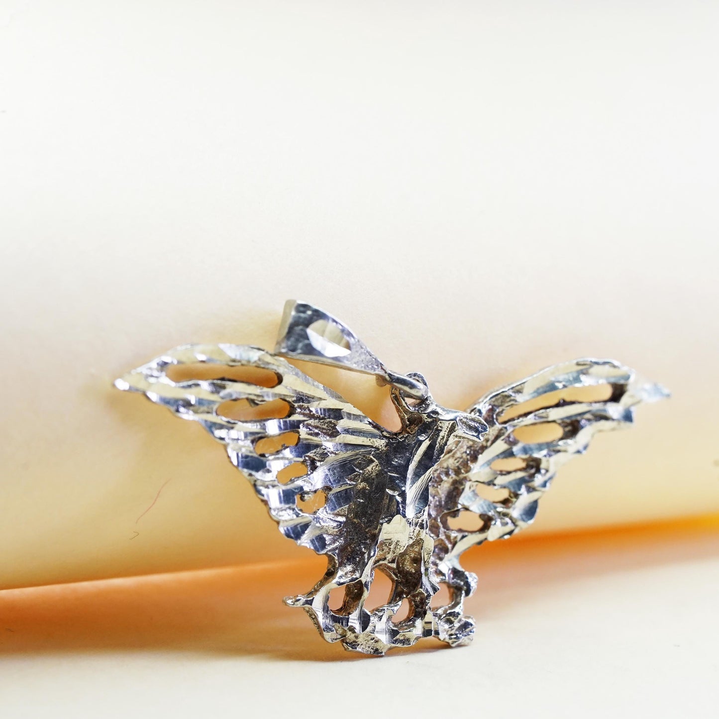 Vintage Sterling 925 silver handmade textured eagle pendant
