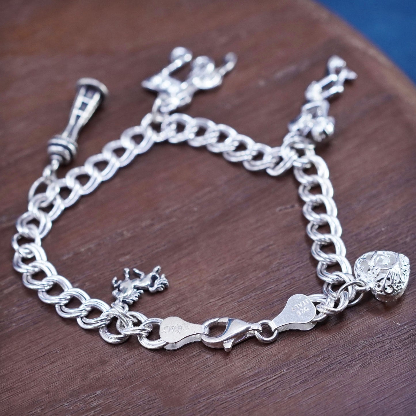 6.5”, Sterling silver 925 handmade bracelet, heart, Basketball player charms,