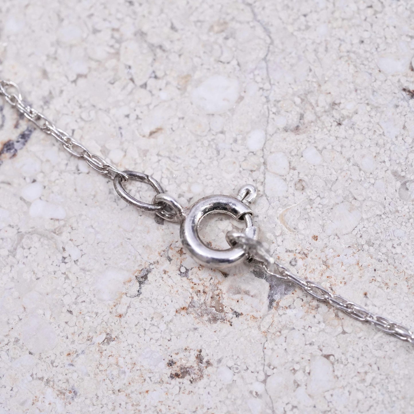 18" 1mm, vintage Sterling silver necklace, 925 Singapore chain heart cz pendant