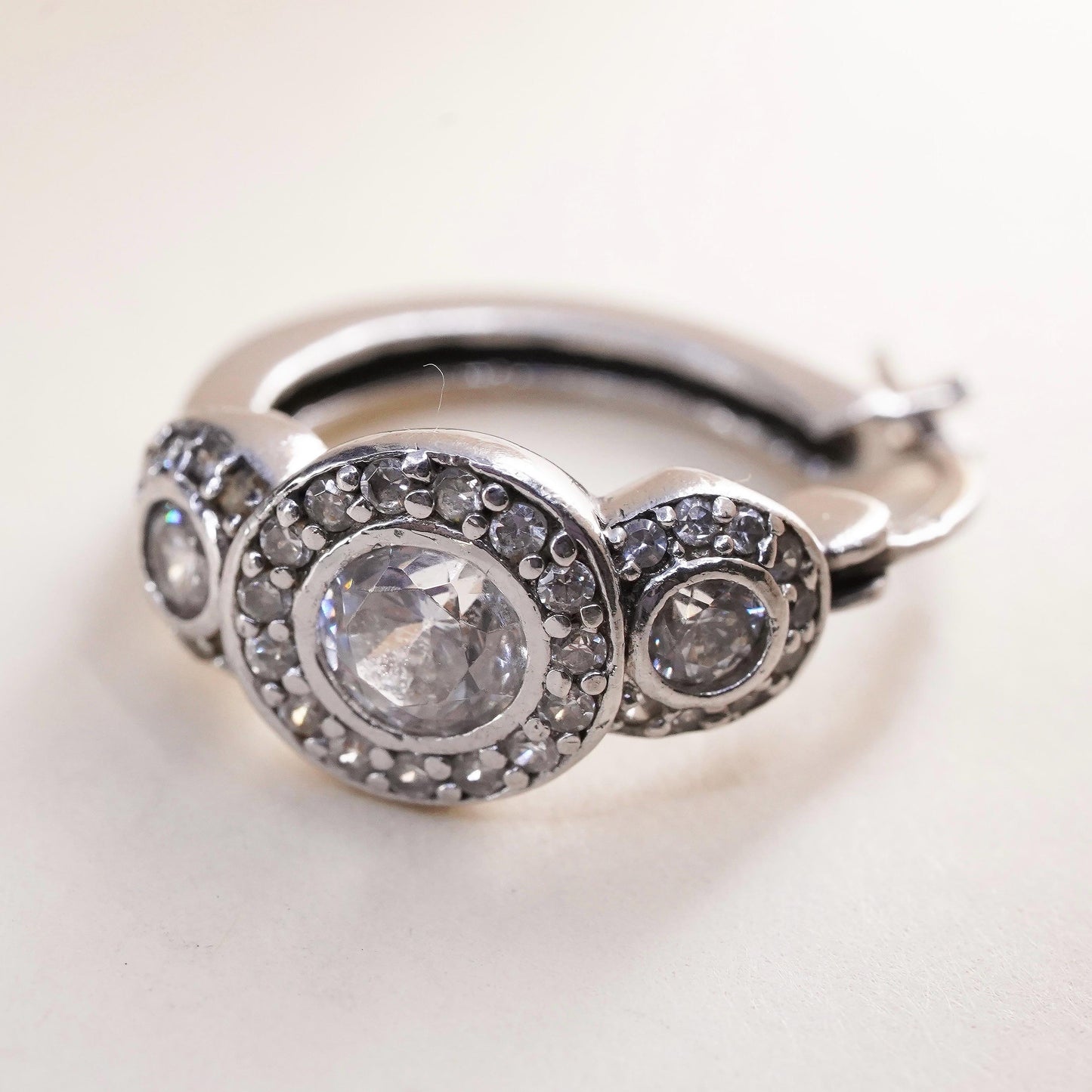 0.75”, Ferroni sterling silver single earring, 925 huggie hoop with clear Cz