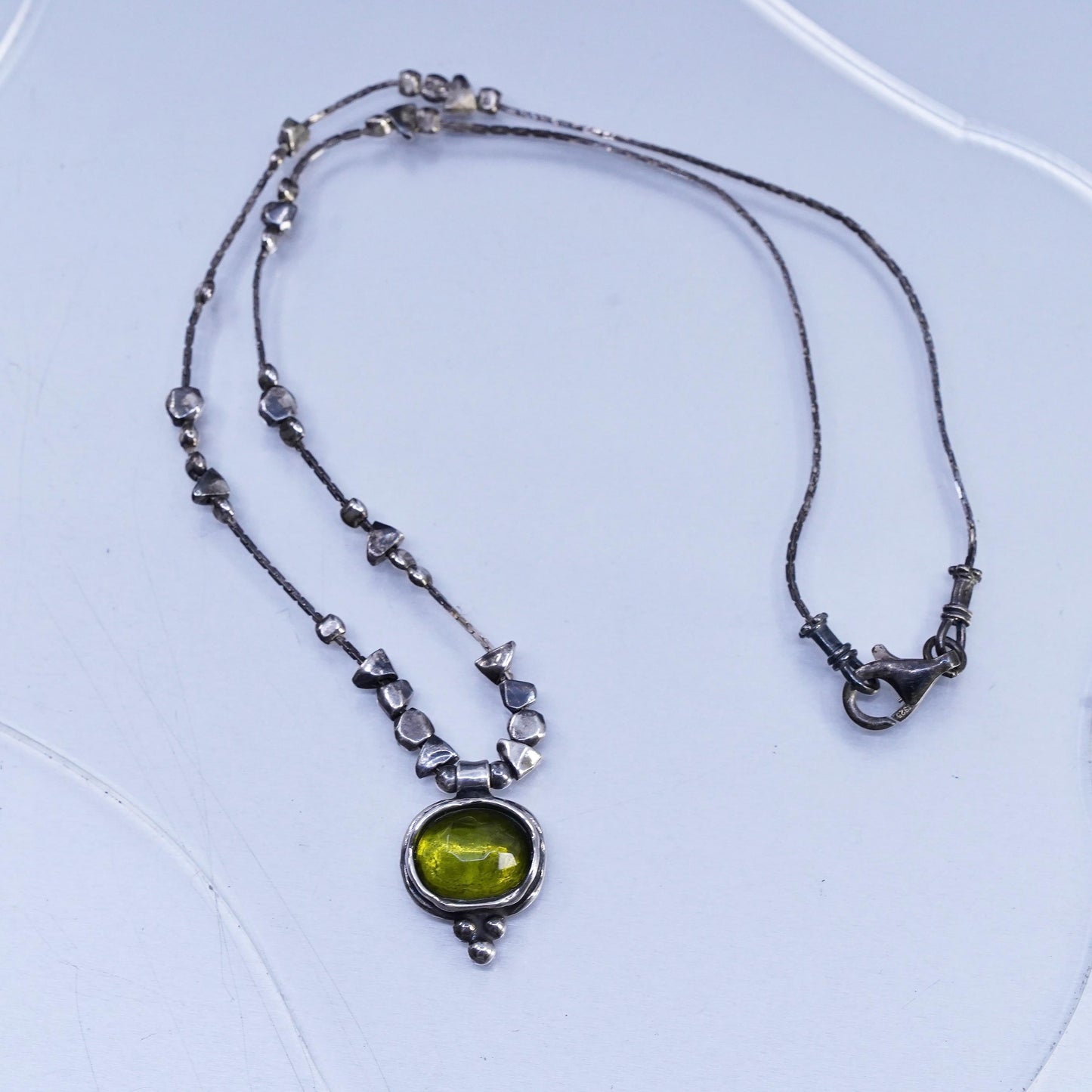 16”, Silpada Artisan 925 Sterling 925 Silver and Green Glass Pendant Necklace