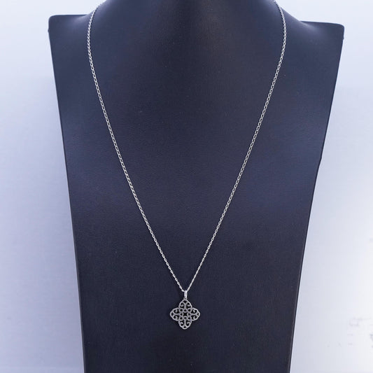 18+2", vintage Jewelry, Sterling 925 silver oval necklace filigree pendant