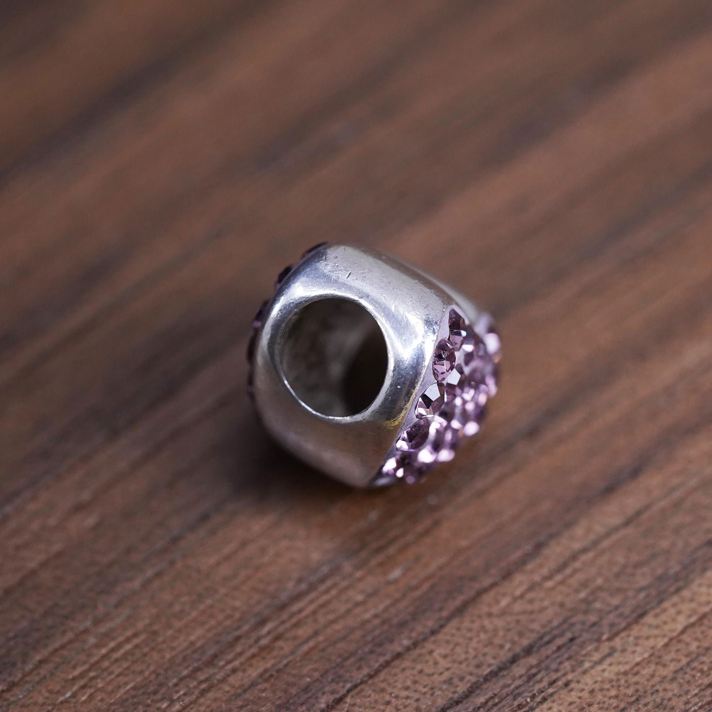 Italian IBB Sterling 925 silver handmade heart bead charm with pink cz