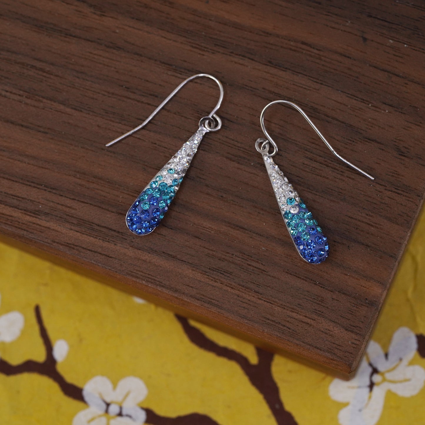 Vintage Sterling 925 silver handmade teardrop earrings with crystal