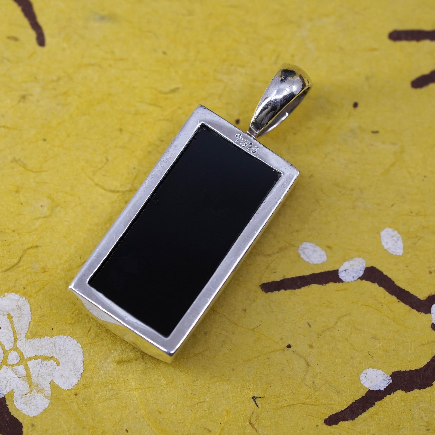 Vintage Sterling 925 silver handmade pendant with checkerboard obsidian