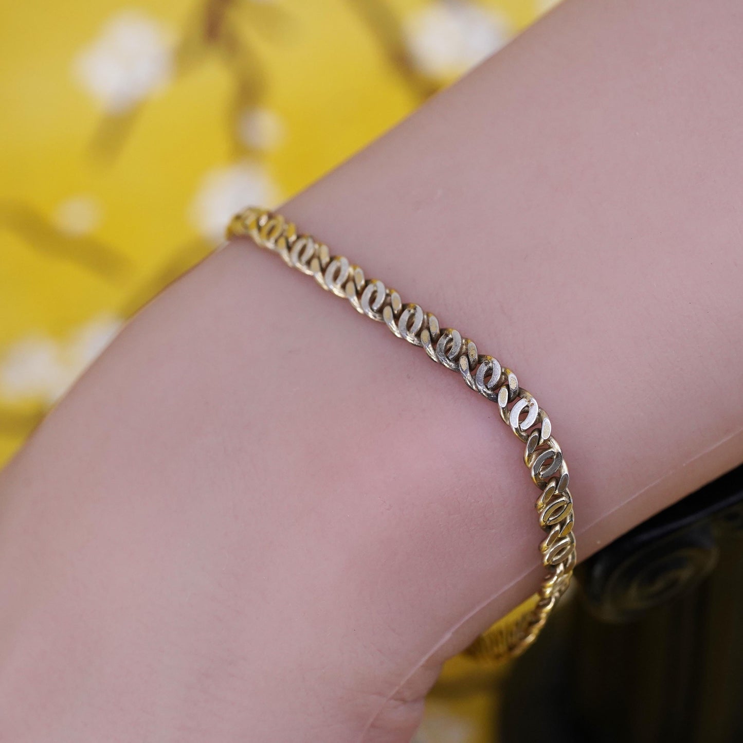 7”, vintage Sterling silver handmade curb bracelet, 925 flatten curb bracelet