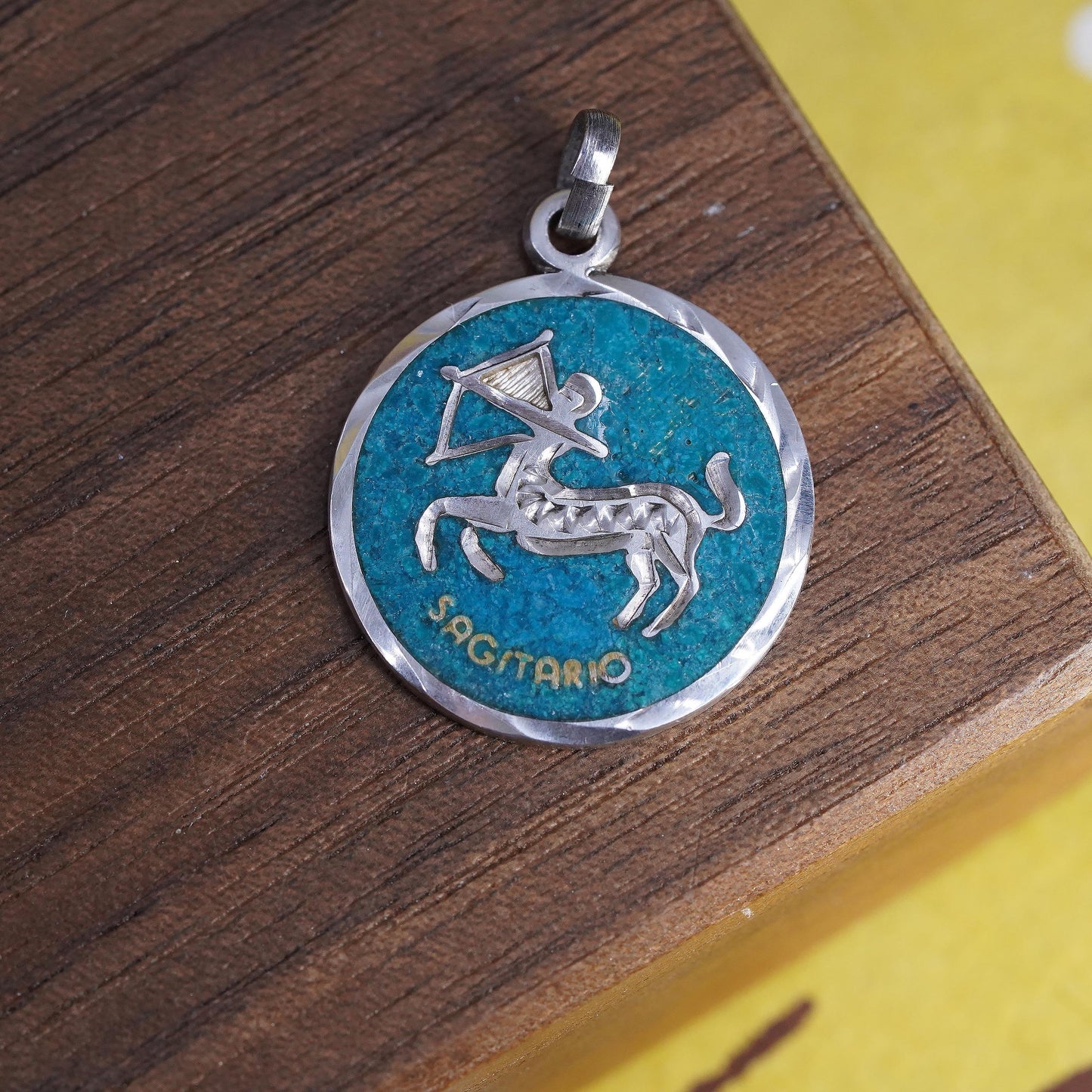 Sterling Silver Sagittarius Zodiac Pendant Turquoise Archer Medallion 925 Charm