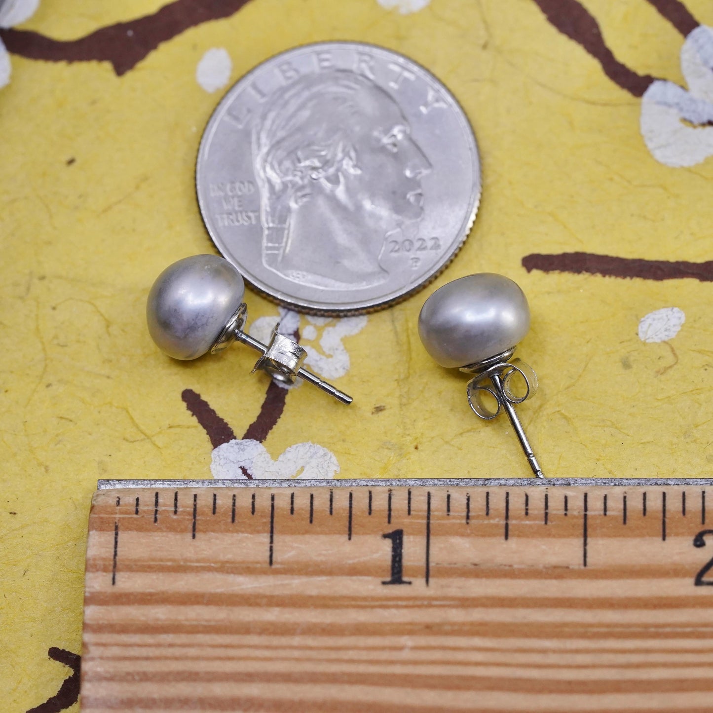8mm, Vintage 925 Sterling silver handmade studs earrings gray pearl
