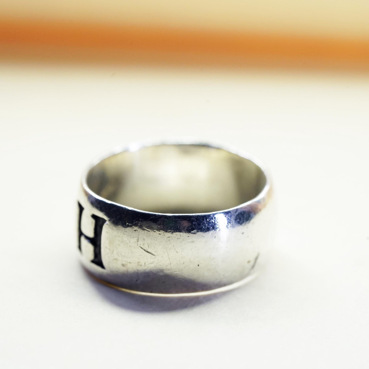 Size 6, vintage Sterling 925 silver handmade relief Faith ring band