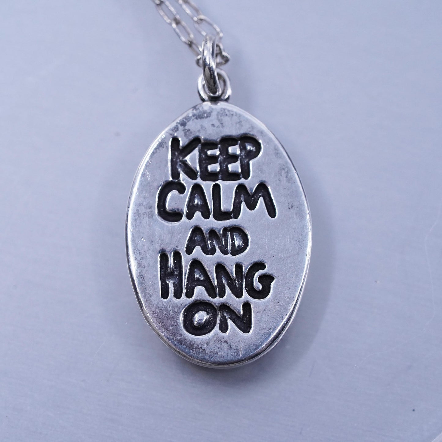 20” Sterling 925 silver circle necklace tag pendant sloth keep calm hang on