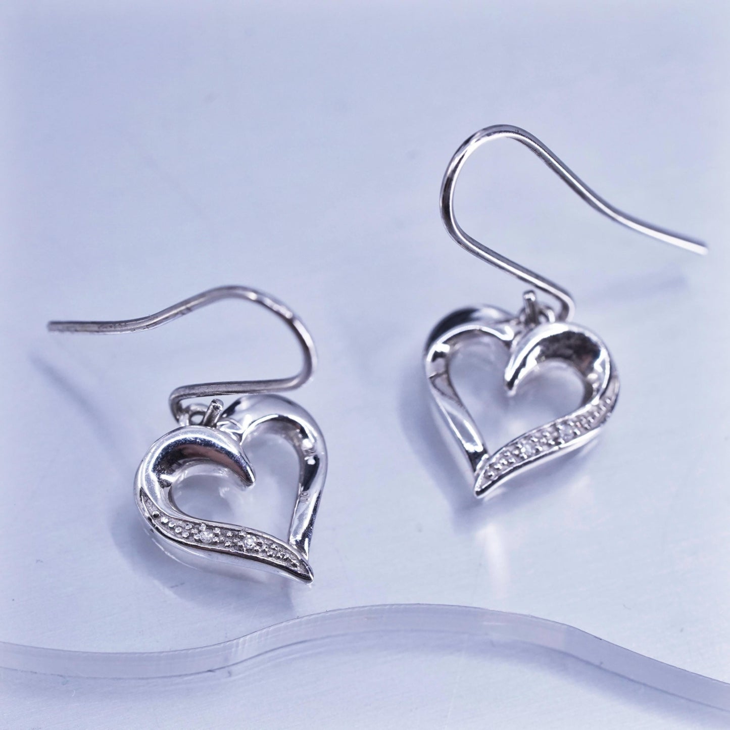 Vintage Sterling 925 silver heart earrings with diamonds