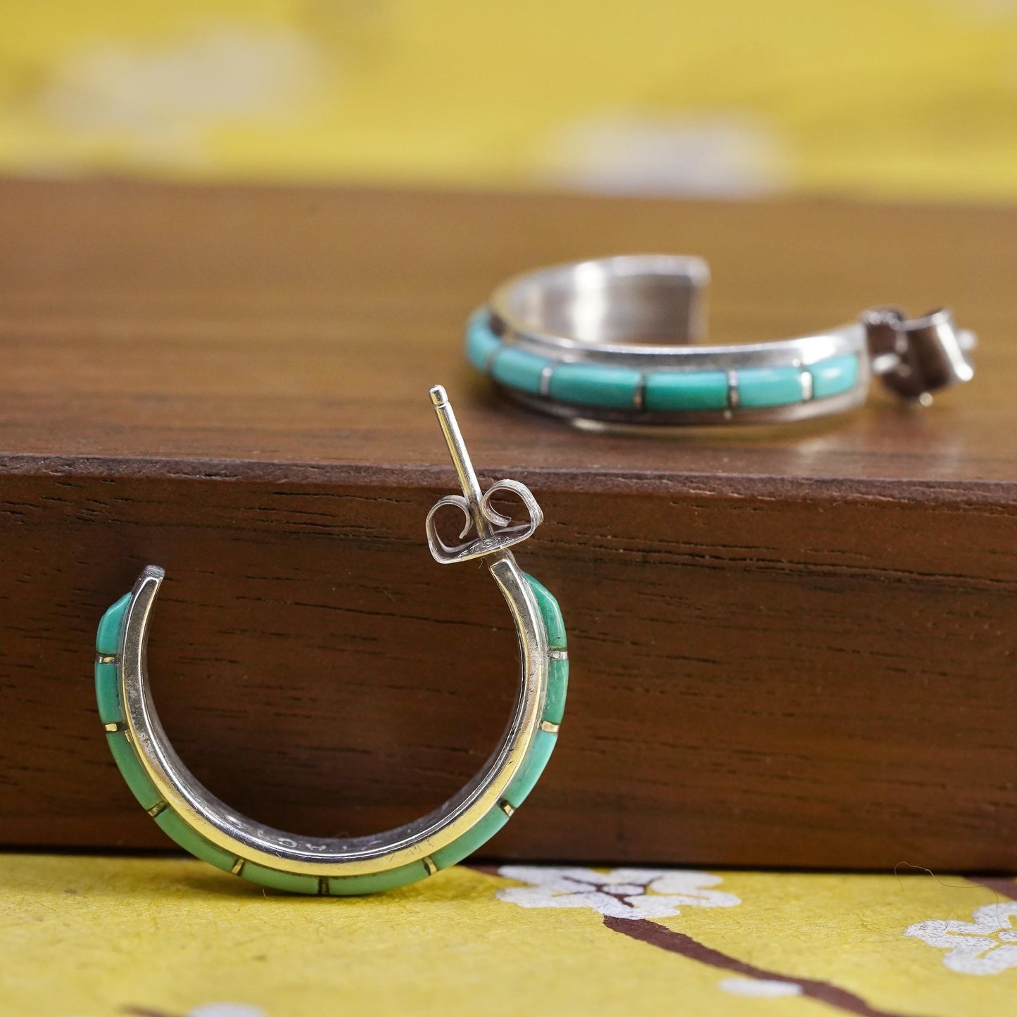 1” Native American Nastacio sterling silver earrings 925 huggie studs turquoise