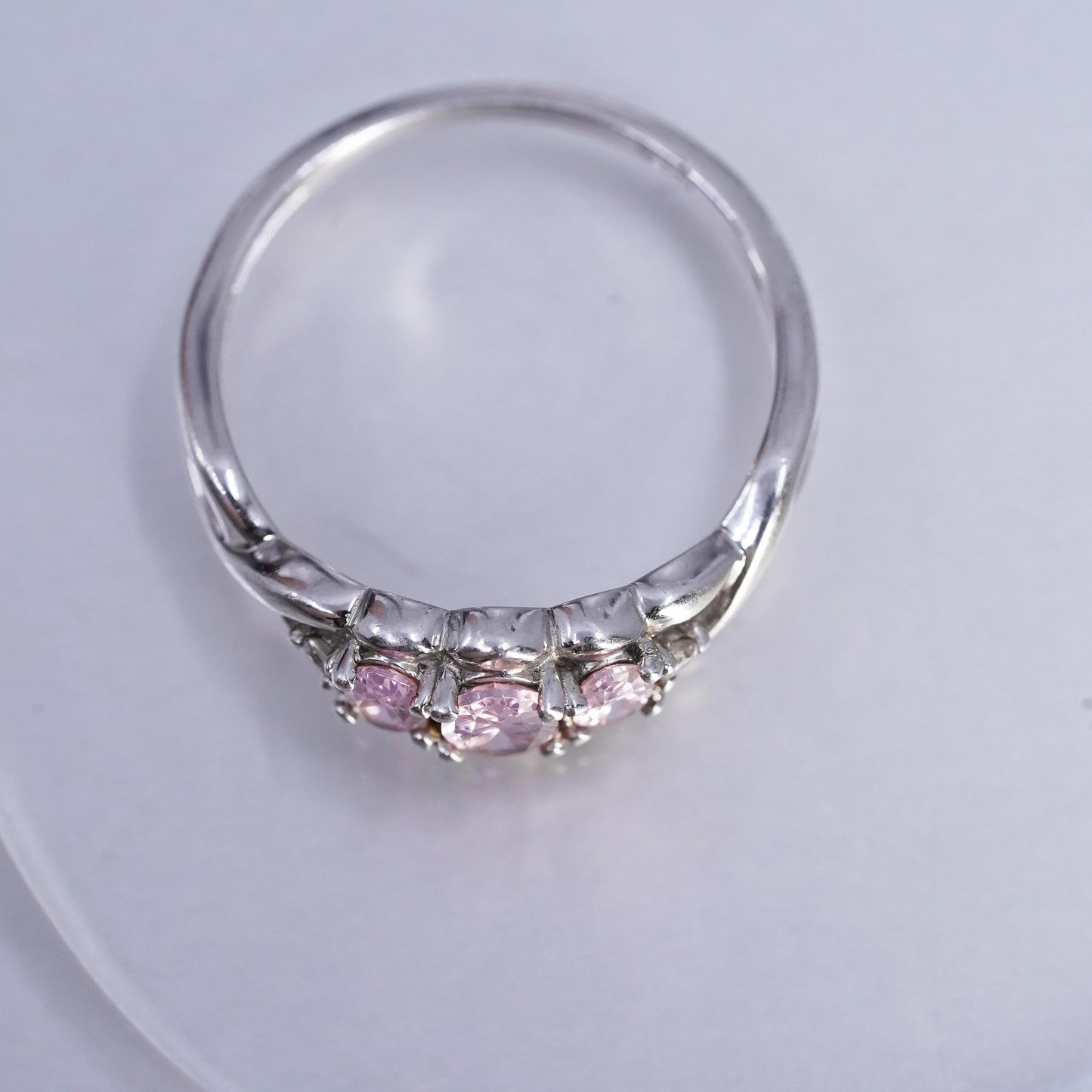 size 9.25, Vintage Sterling Silver Ring, 925 Engagement Ring with pink crystal