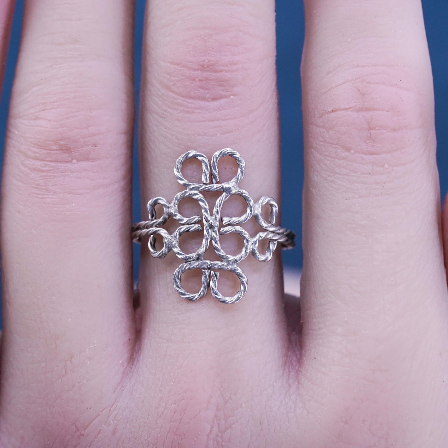 Size 5.25, vintage sterling silver ring, solid 925 silver wired knot band