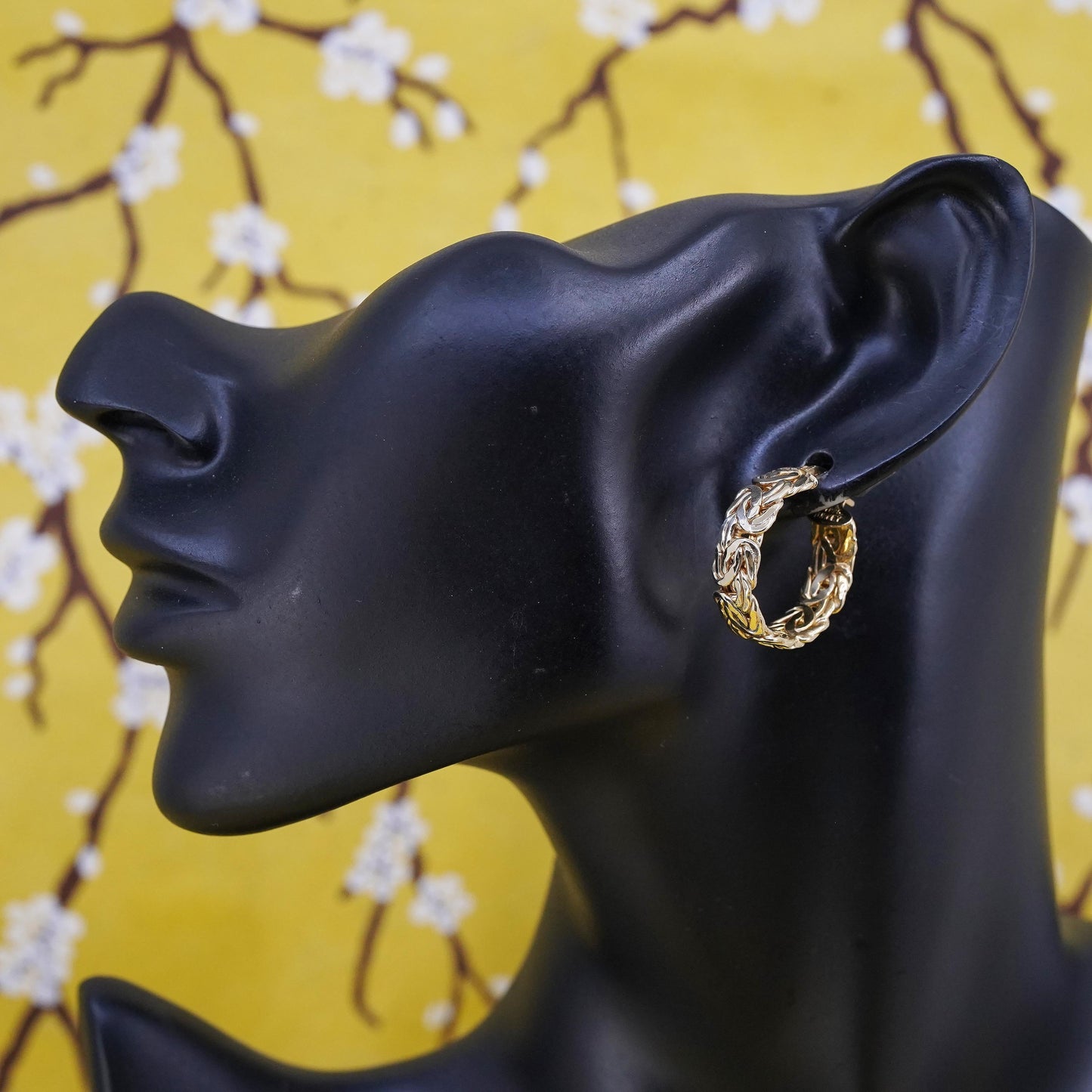 1”, turkey vermeil gold Sterling silver earrings, 925 birdcage Byzantine hoops